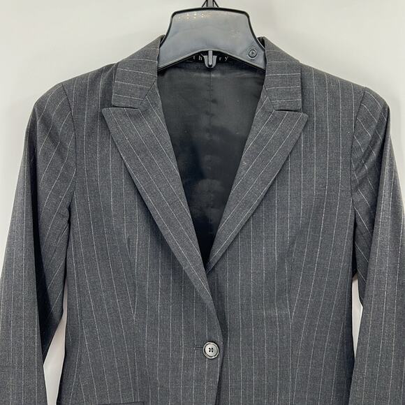 Theory Pinstripe One Button Blazer - Black/Silver - 0 - Picture 2 of 5